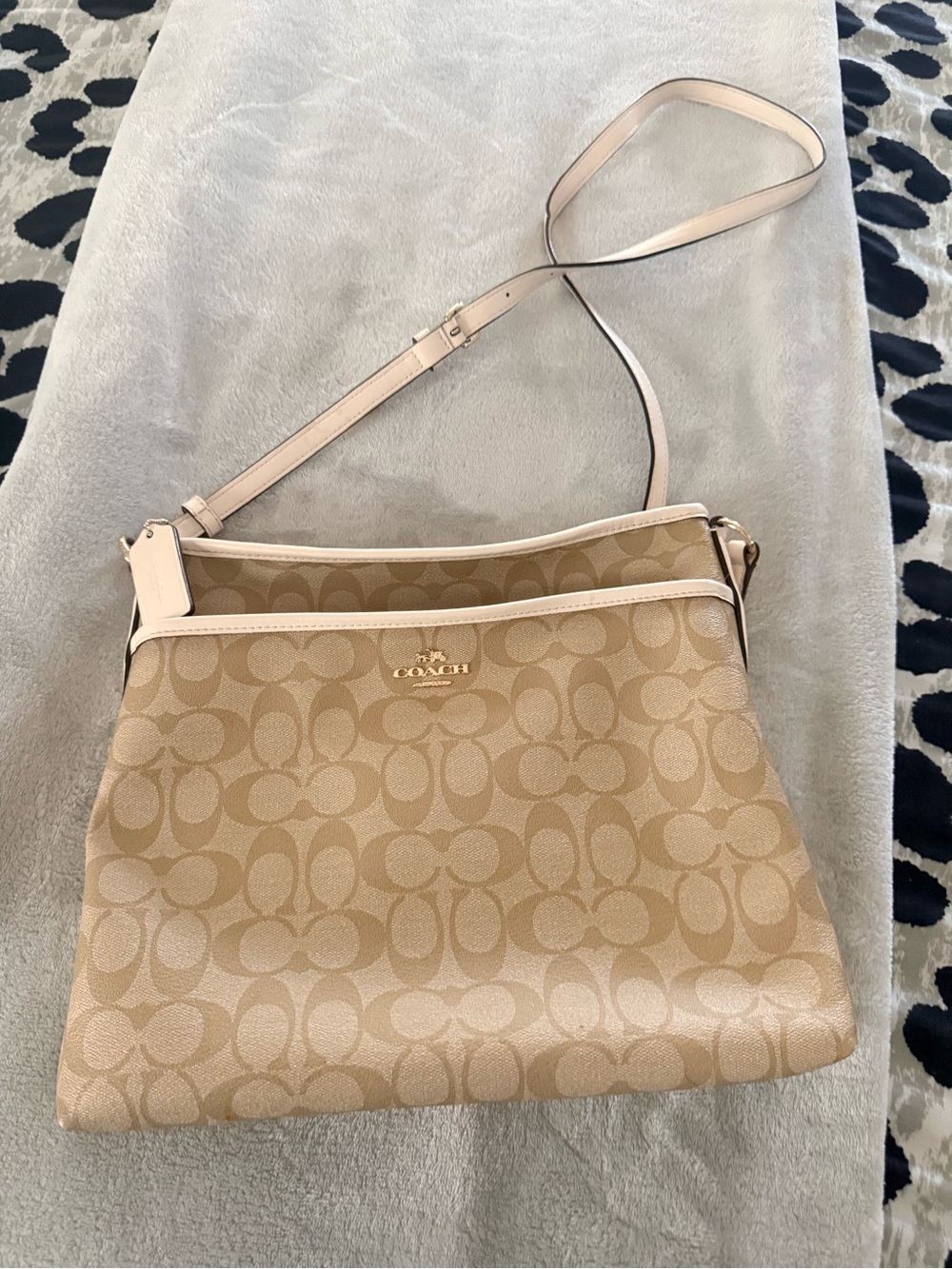 Coach Tan Signature Crossbody with Light Cream Trim